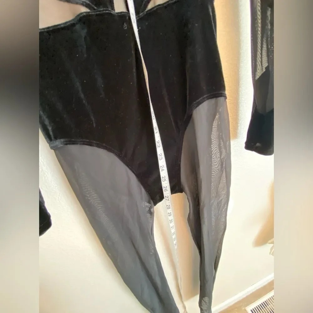 WEISSMAN Elite Dance Costume black Velvet Illusion Unitard rhinestone V12241 MA